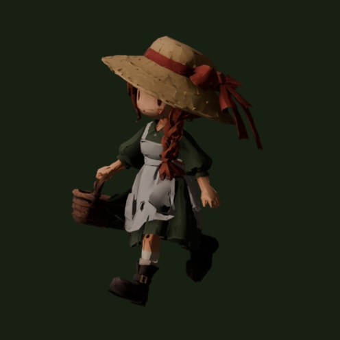 The same model rigged and posed mid-step.
