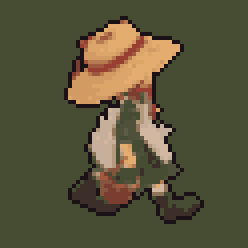 Pixel-art walk cycle of the main character in summer clothes.