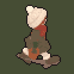 Pixel-art walk cycle of the main character in winter clothes.